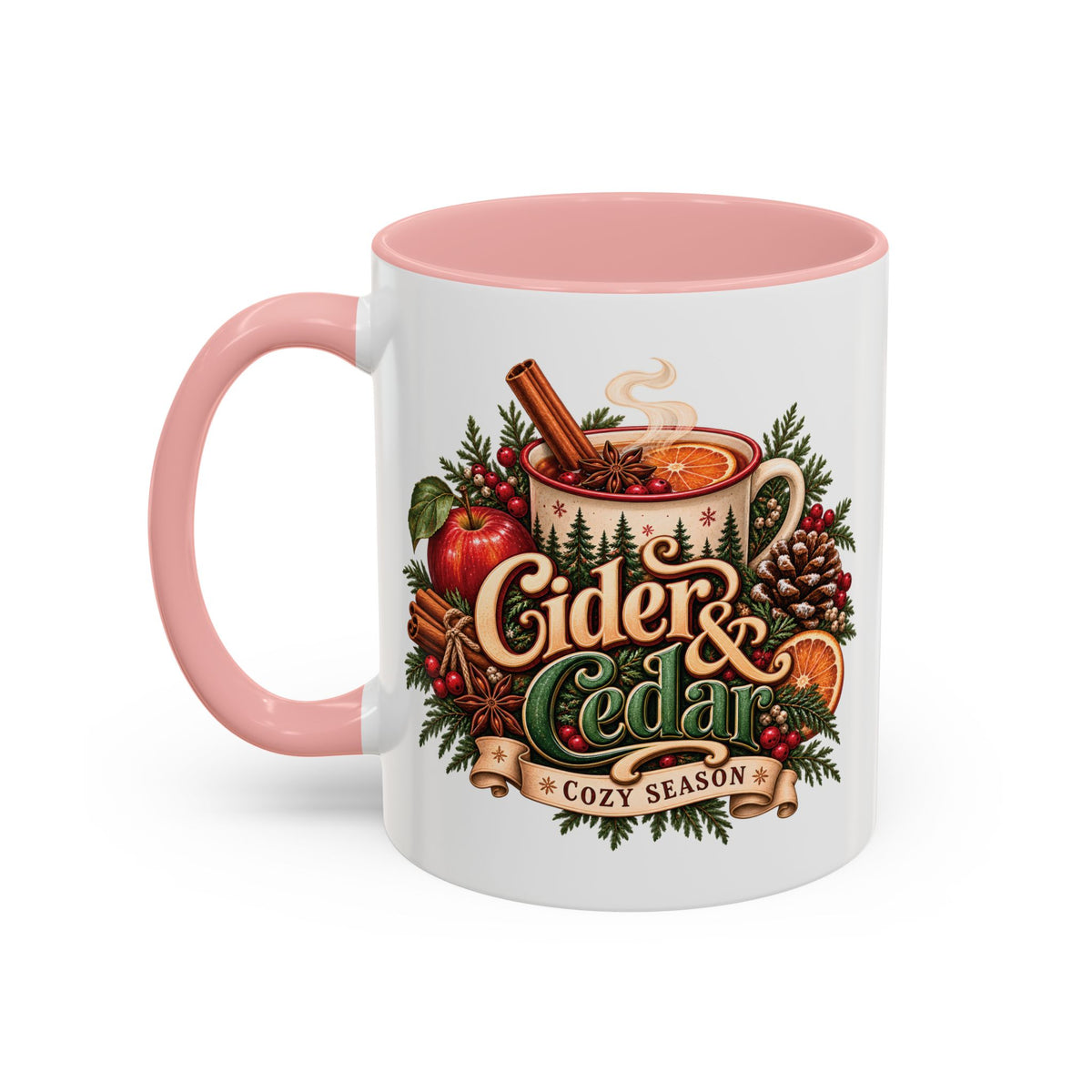 Cider & Cedar Accent Coffee Mug — Cozy Fall Hot Drink Gift (11 oz)