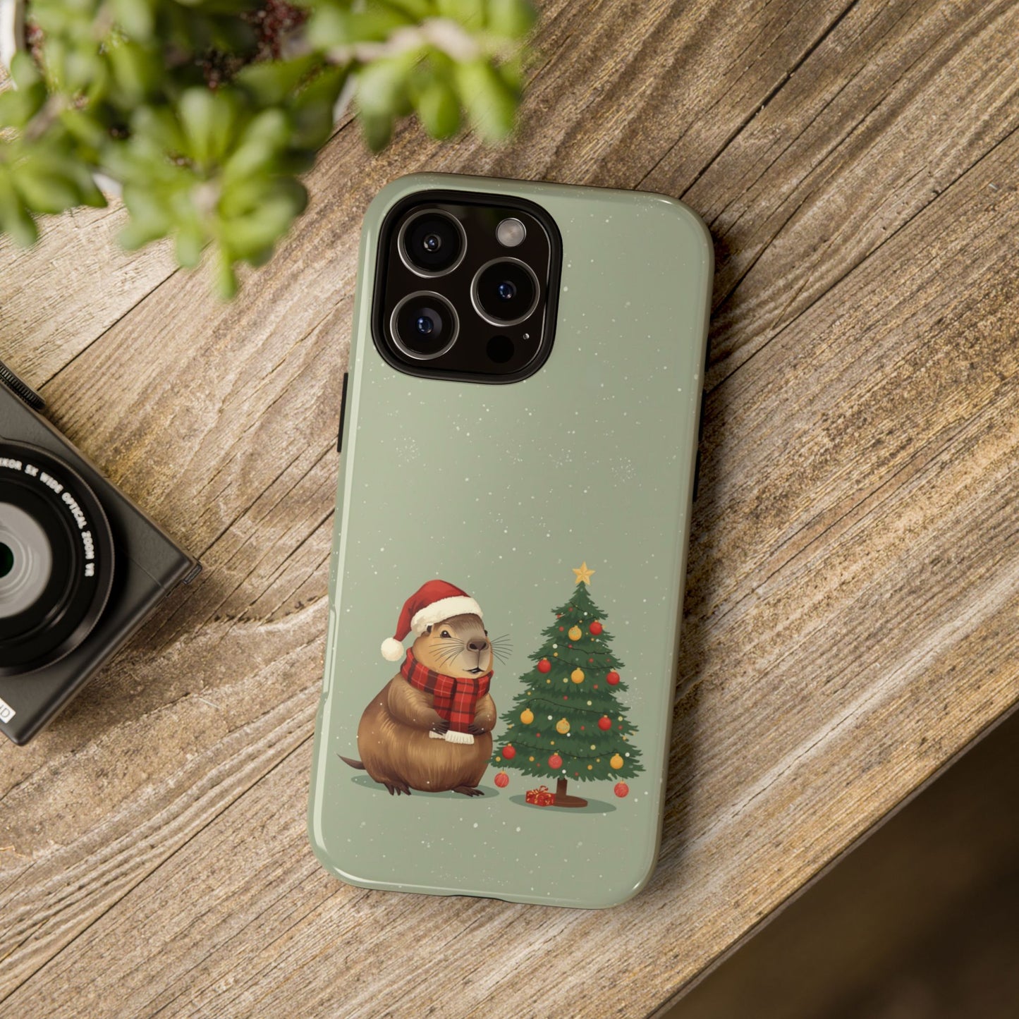 Christmas Phone Case with Capybara Design, Dual Layer Protective Case for Iphone 17, 16, 15, 14, 13 & Samsung