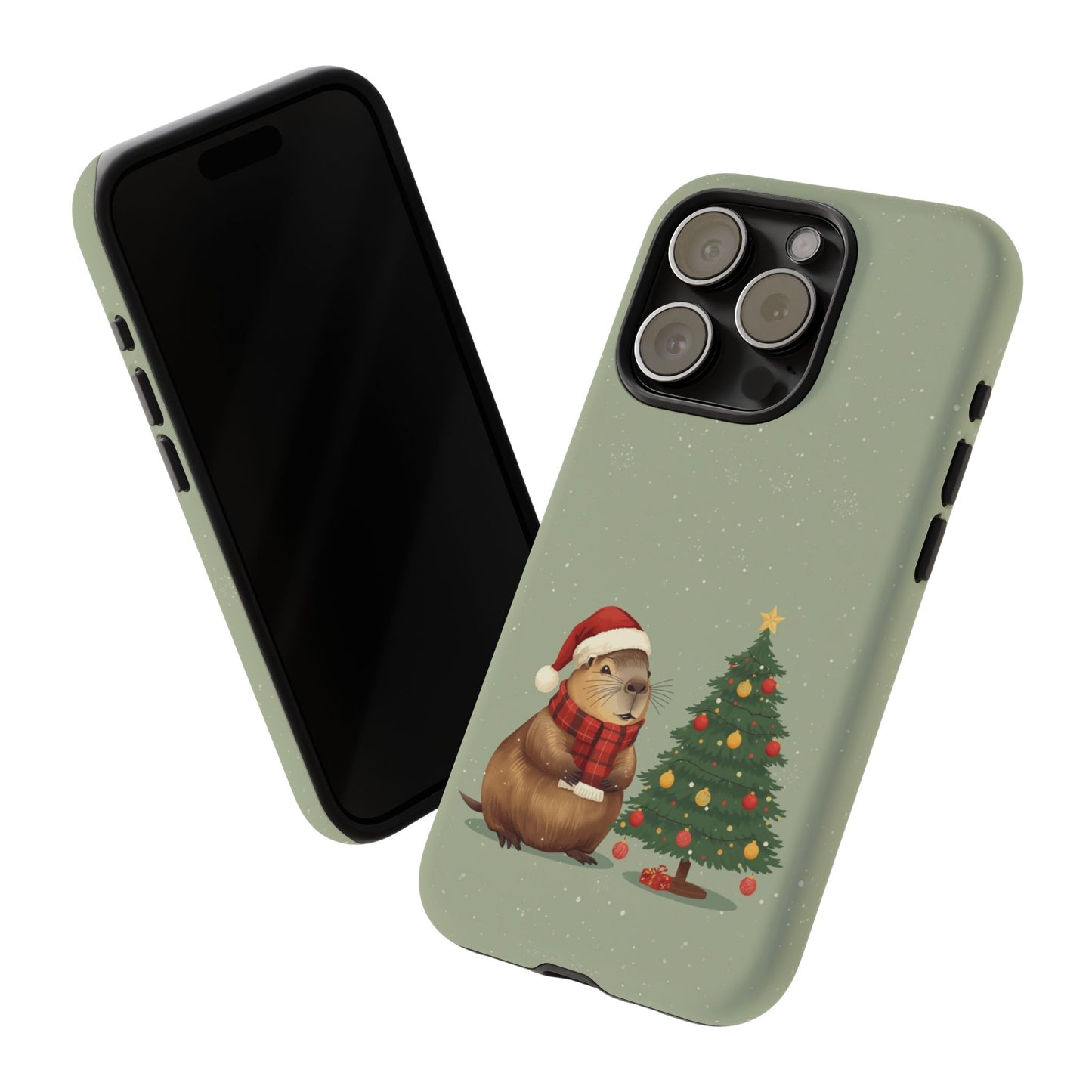 Christmas Phone Case with Capybara Design, Dual Layer Protective Case for Iphone 17, 16, 15, 14, 13 & Samsung