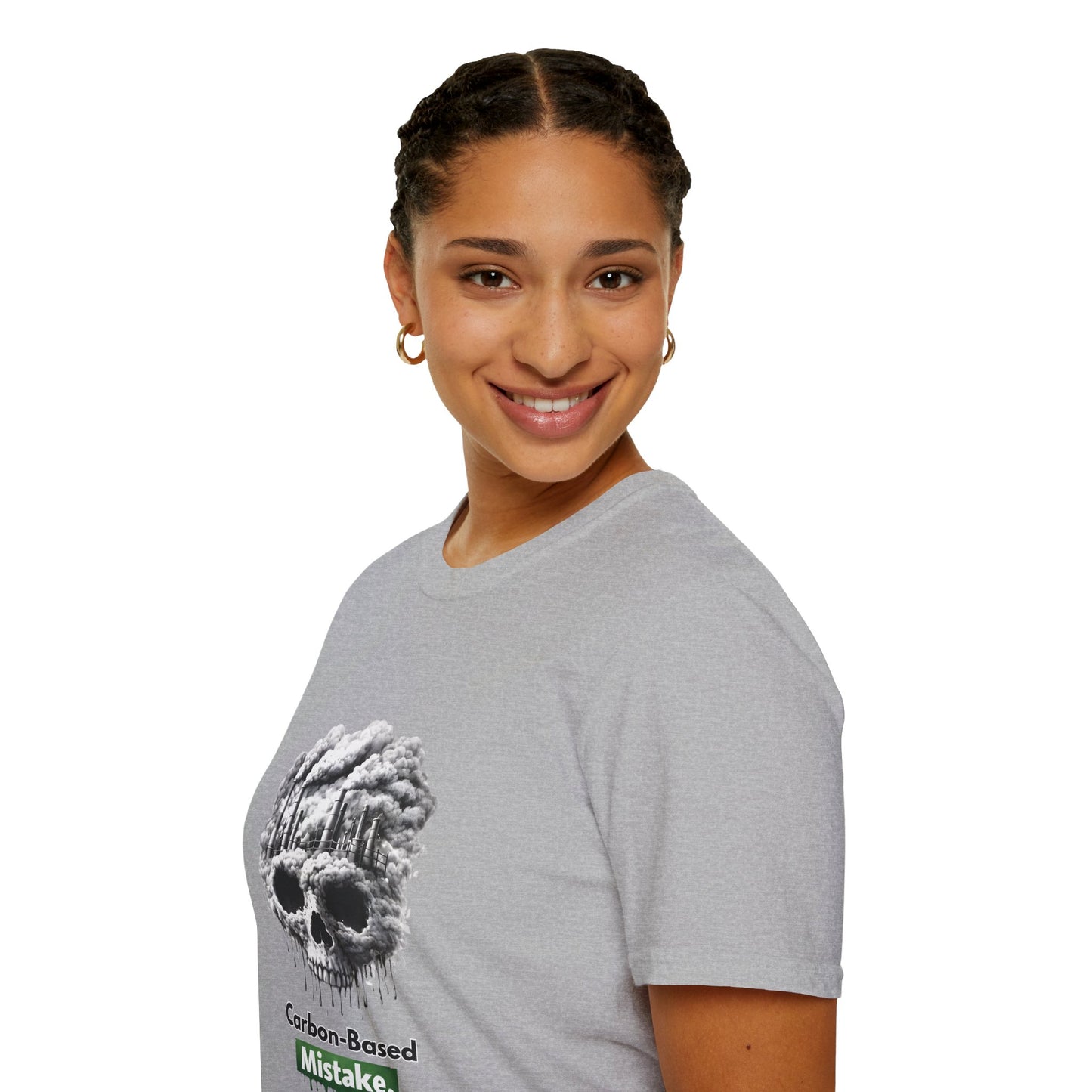 Carbon-Based Mistake Skull T-Shirt — Dark Humor Graphic Tee for Earth Day