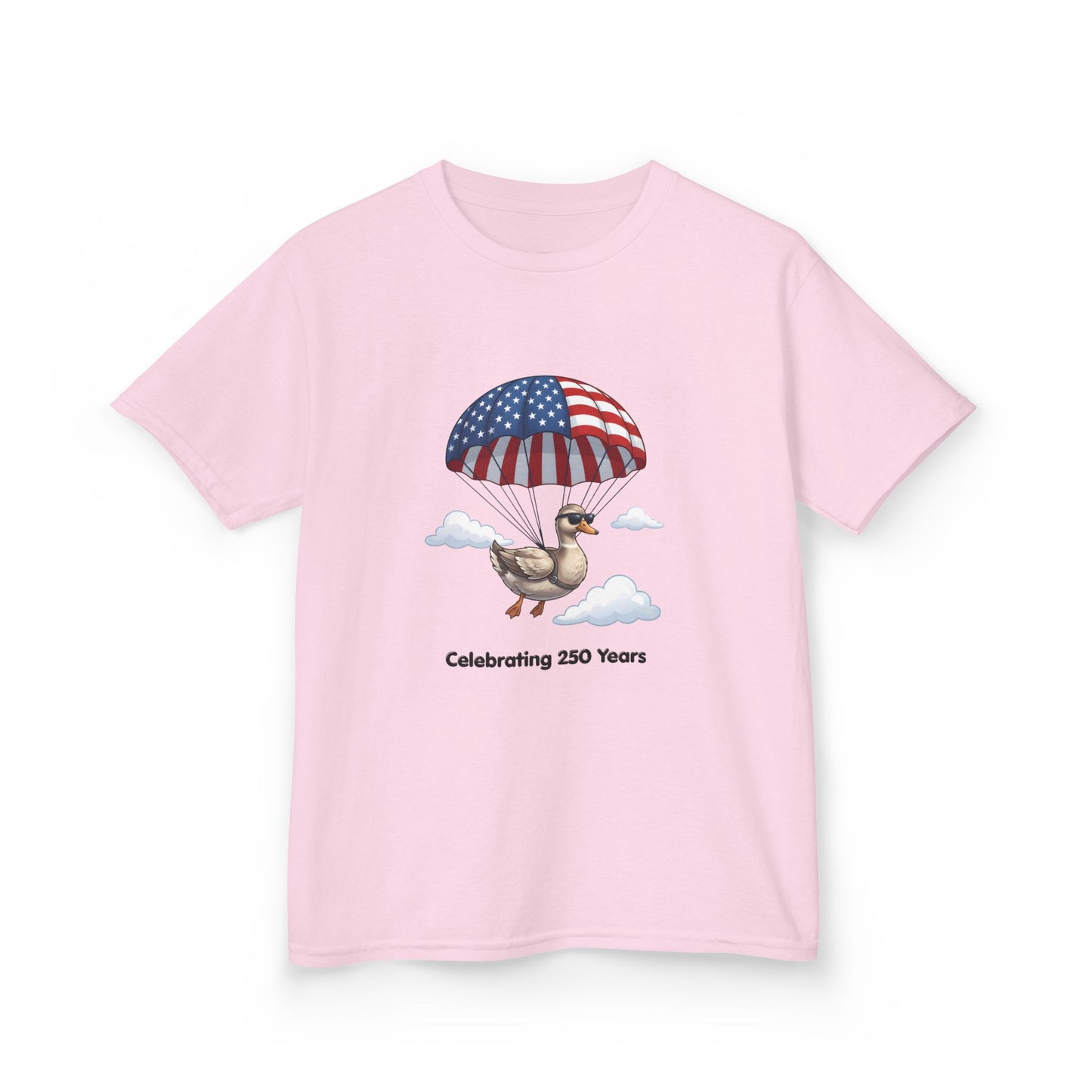 Kids Tee — Parachuting Duck, "Celebrating 250 Years"
