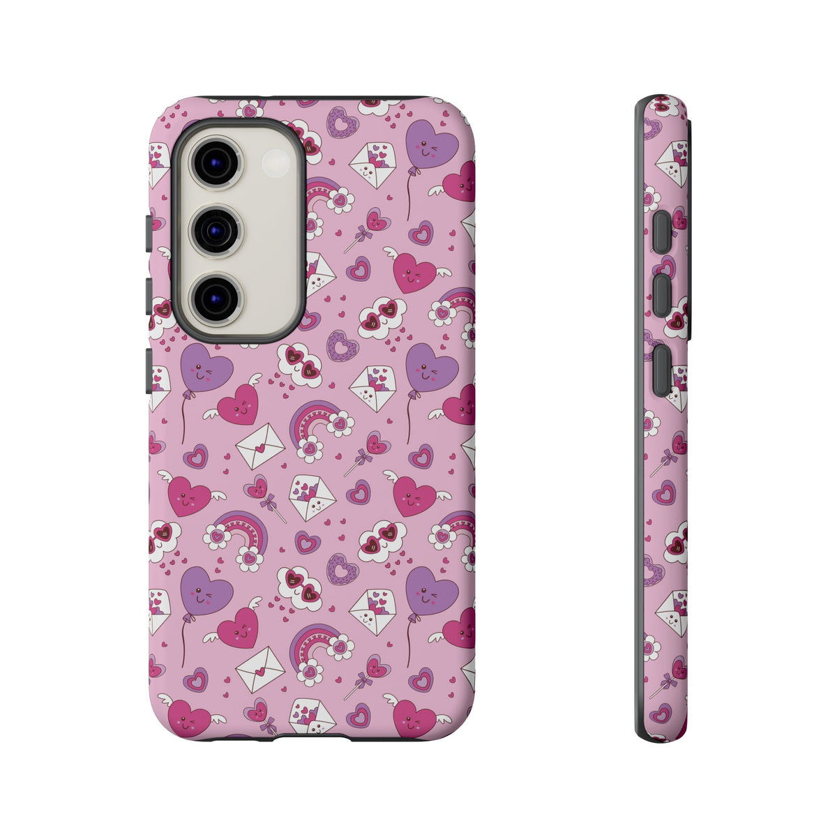 Pink Valentine Phone Case – Cute Hearts, Envelopes & Rainbows Protective Cover