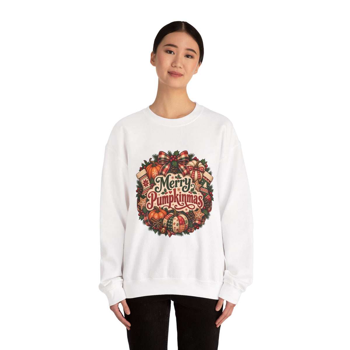 Merry Pumpkinmas Sweatshirt — Holiday Pumpkin Wreath Crewneck