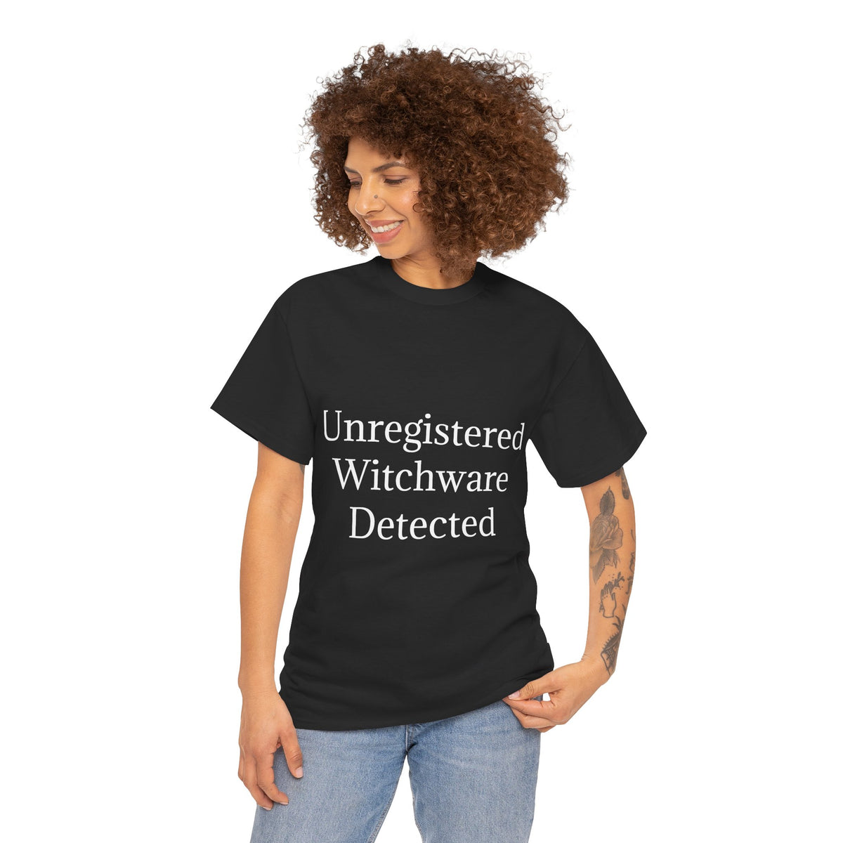 Unisex Heavy Cotton Tee - Unregistered Witchware Detected, Witchy Apparel, Halloween Tee