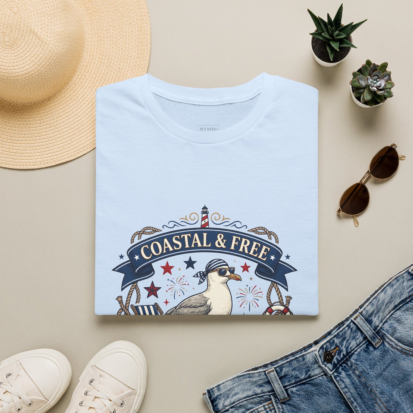 Coastal & Free Seagull T-Shirt — Patriotic 4th of July Tee