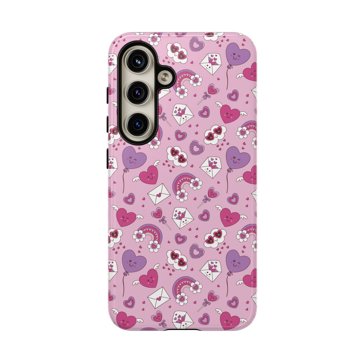 Pink Valentine Phone Case – Cute Hearts, Envelopes & Rainbows Protective Cover