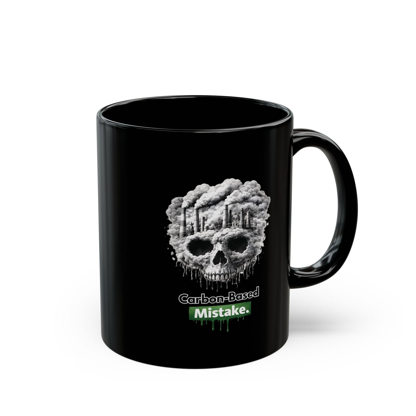 Carbon-Based Mistake Black Mug – Dark Aesthetic Coffee Cup | Gothic Eco Humor | Unique Statement Gift (11oz)