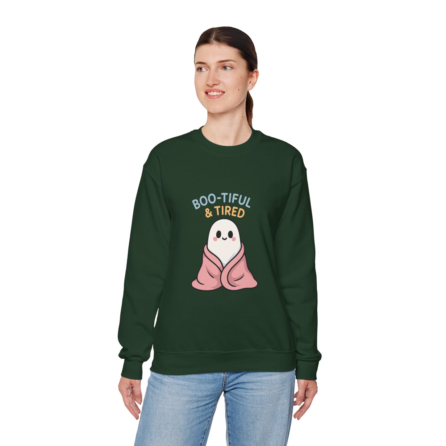 Boo-tiful & Tired Sweatshirt, Halloween-Themed Design
