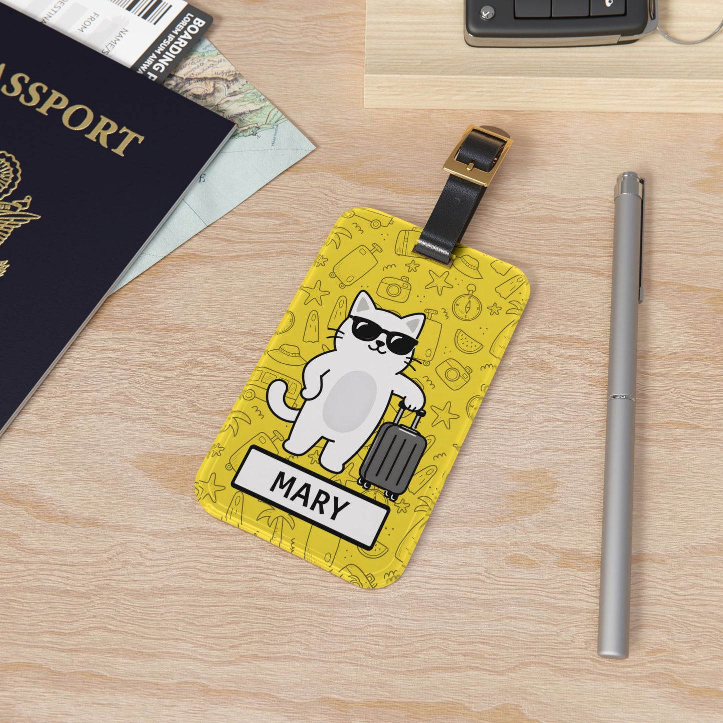 Personalized Cat Traveler Luggage Tag — Custom Name Travel Tag