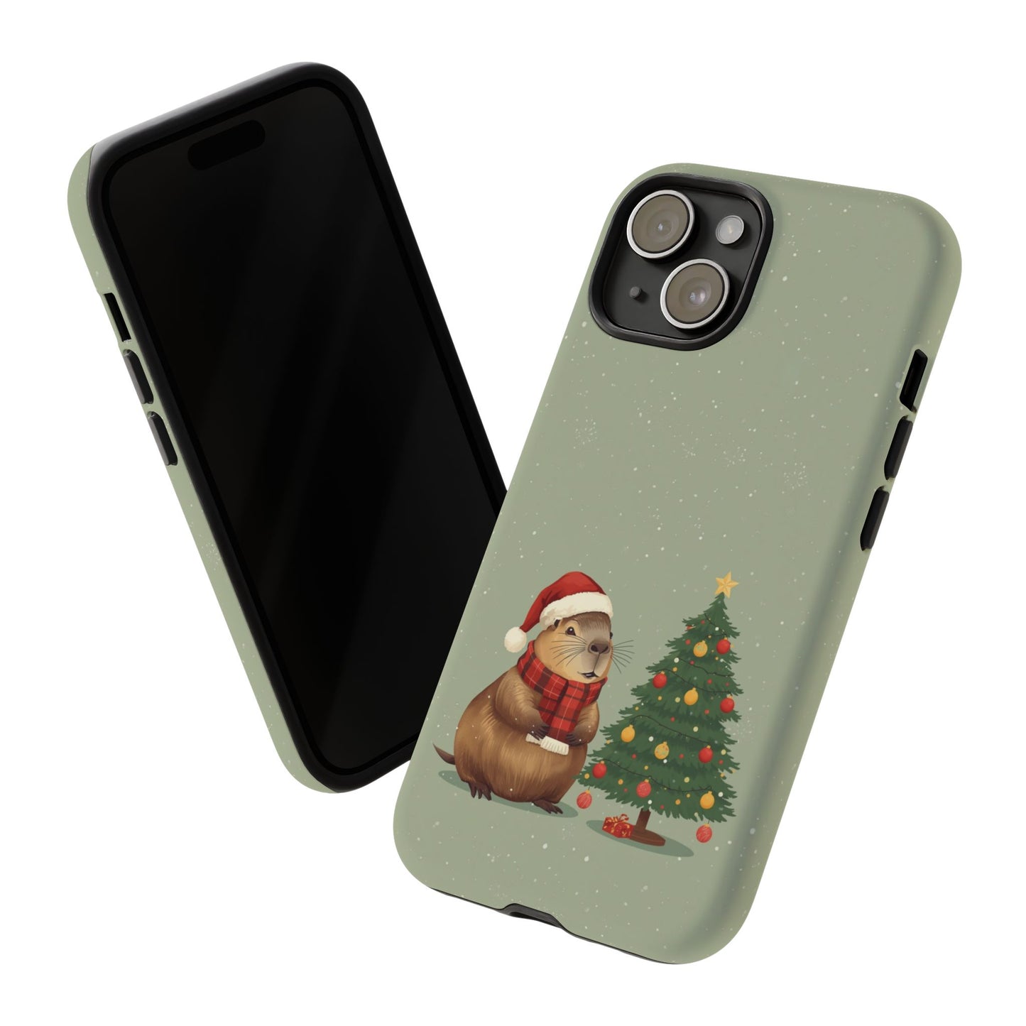 Christmas Phone Case with Capybara Design, Dual Layer Protective Case for Iphone 17, 16, 15, 14, 13 & Samsung