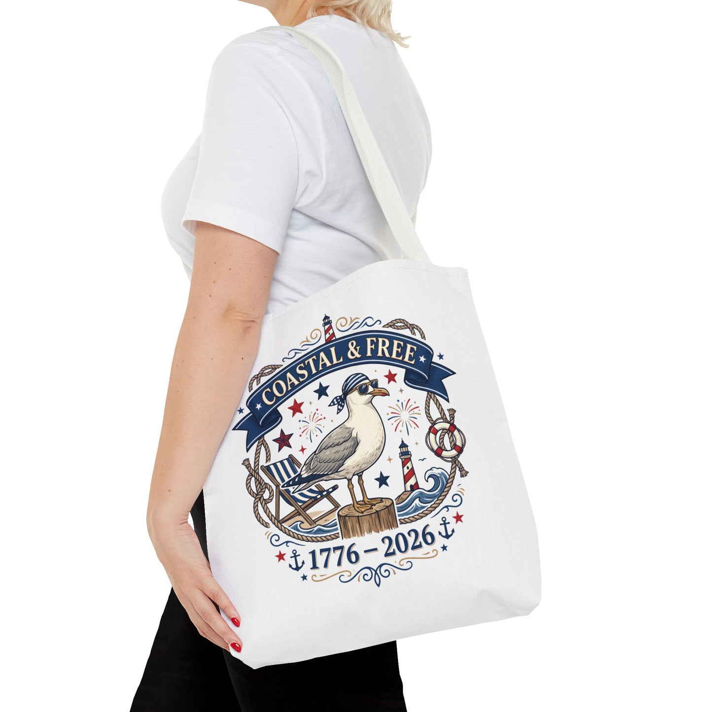 Coastal & Free Seagull Tote Bag — Patriotic 4th of July Beach Tote