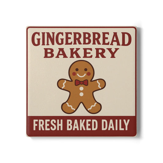 Gingerbread Bakery Ceramic Coaster — Fresh Baked Daily Holiday Drinkware