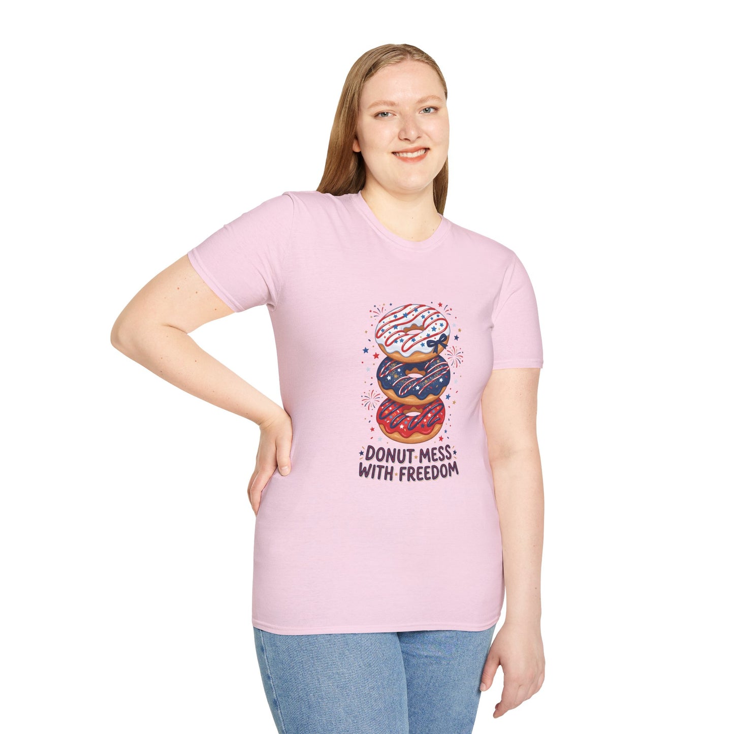 Donut Mess With Freedom T-Shirt — Patriotic Donut Stack 4th of July Tee