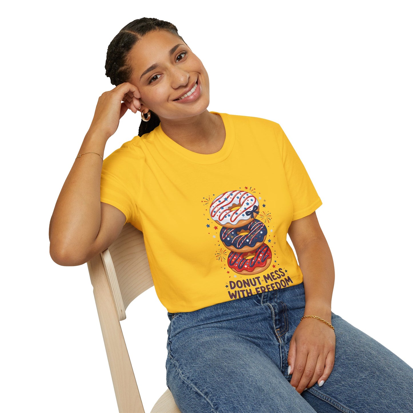 Donut Mess With Freedom T-Shirt — Patriotic Donut Stack 4th of July Tee