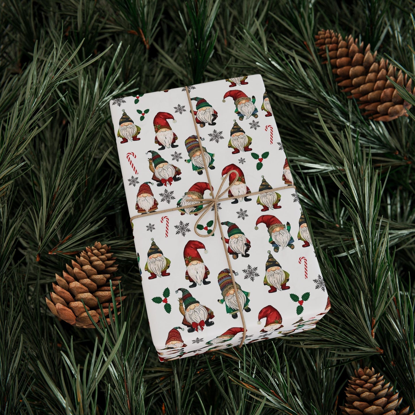Christmas Gift Wrap Paper, Festive Wrapping Paper Roll with Whimsical Gnomes