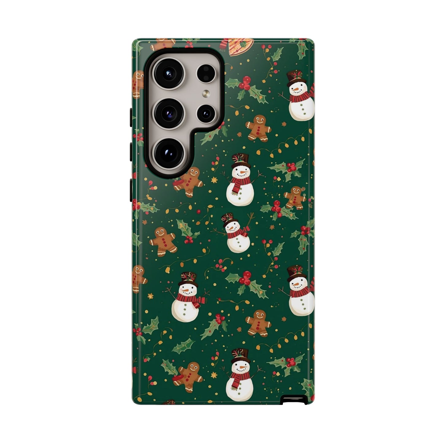 Christmas Phone Case with Snowmen and Gingerbread Design, Dual Layer Phone Case for Iphone 17, 16, 15, 14, 13, 12, 11 & Samsung