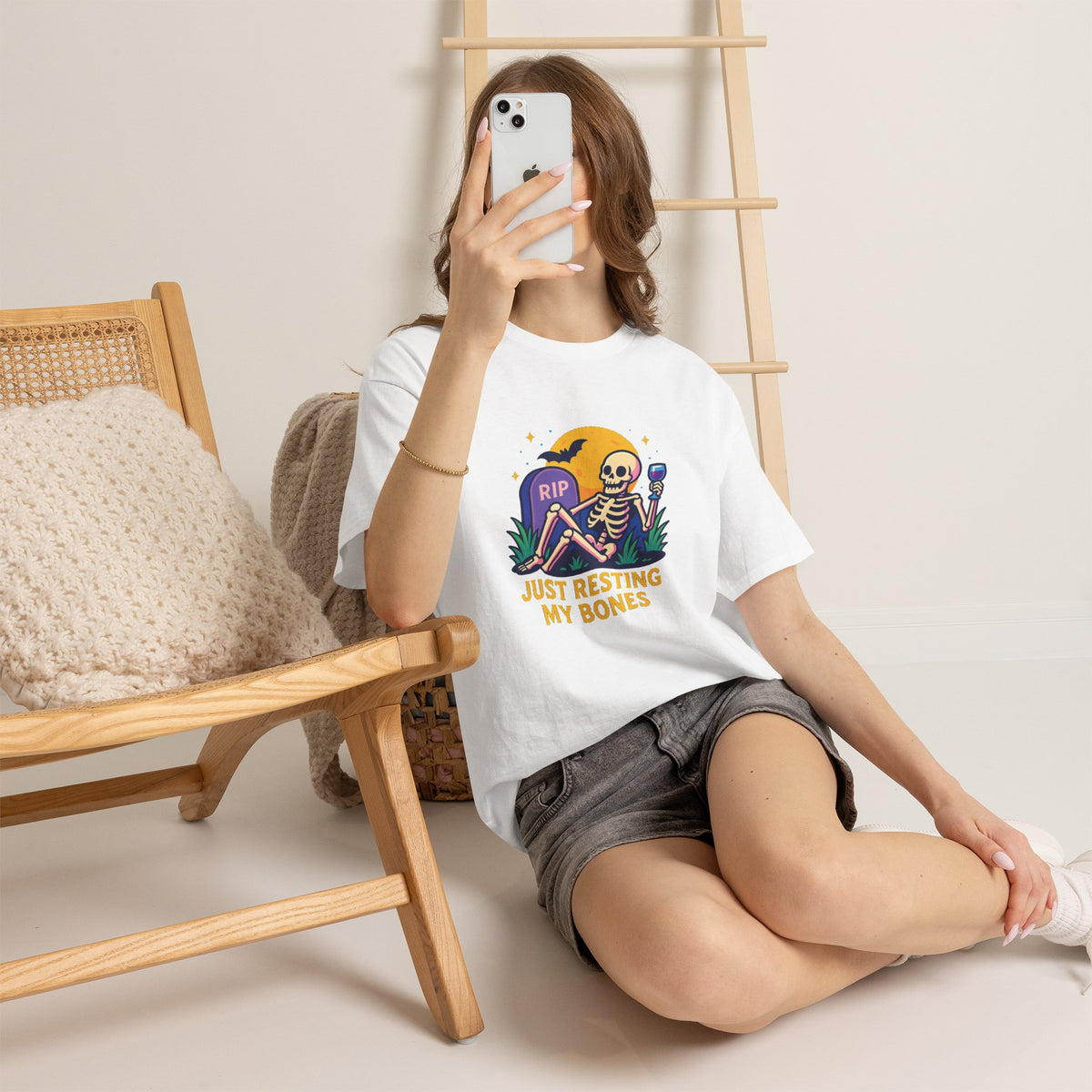 Skeleton Tee - Just Resting My Bones, Unisex Halloween Shirt