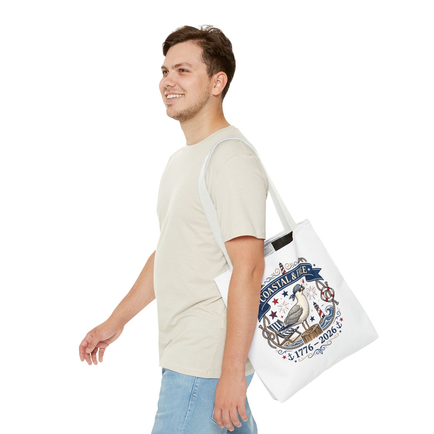 Coastal & Free Seagull Tote Bag — Patriotic 4th of July Beach Tote