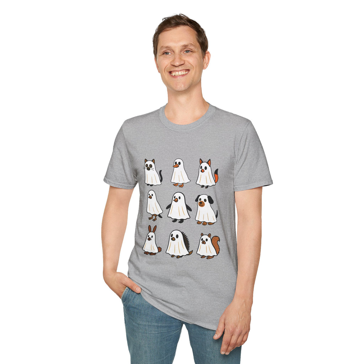Cute Ghost Cartoon Unisex T-Shirt, Halloween Tee, Pet Lover Gift, Whimsical Shirt, Fun Casual Wear