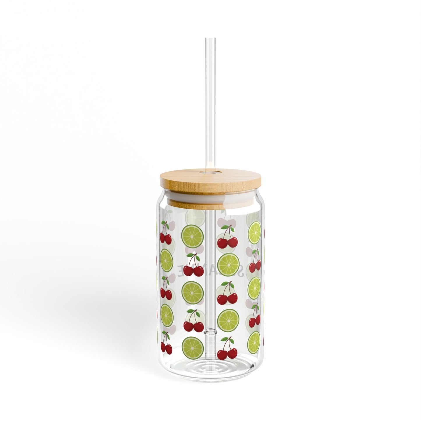 Personalized Cherry Lime Sipper Glass — 16oz Fruit Patterned Straw Cup, Custom Name Tumbler