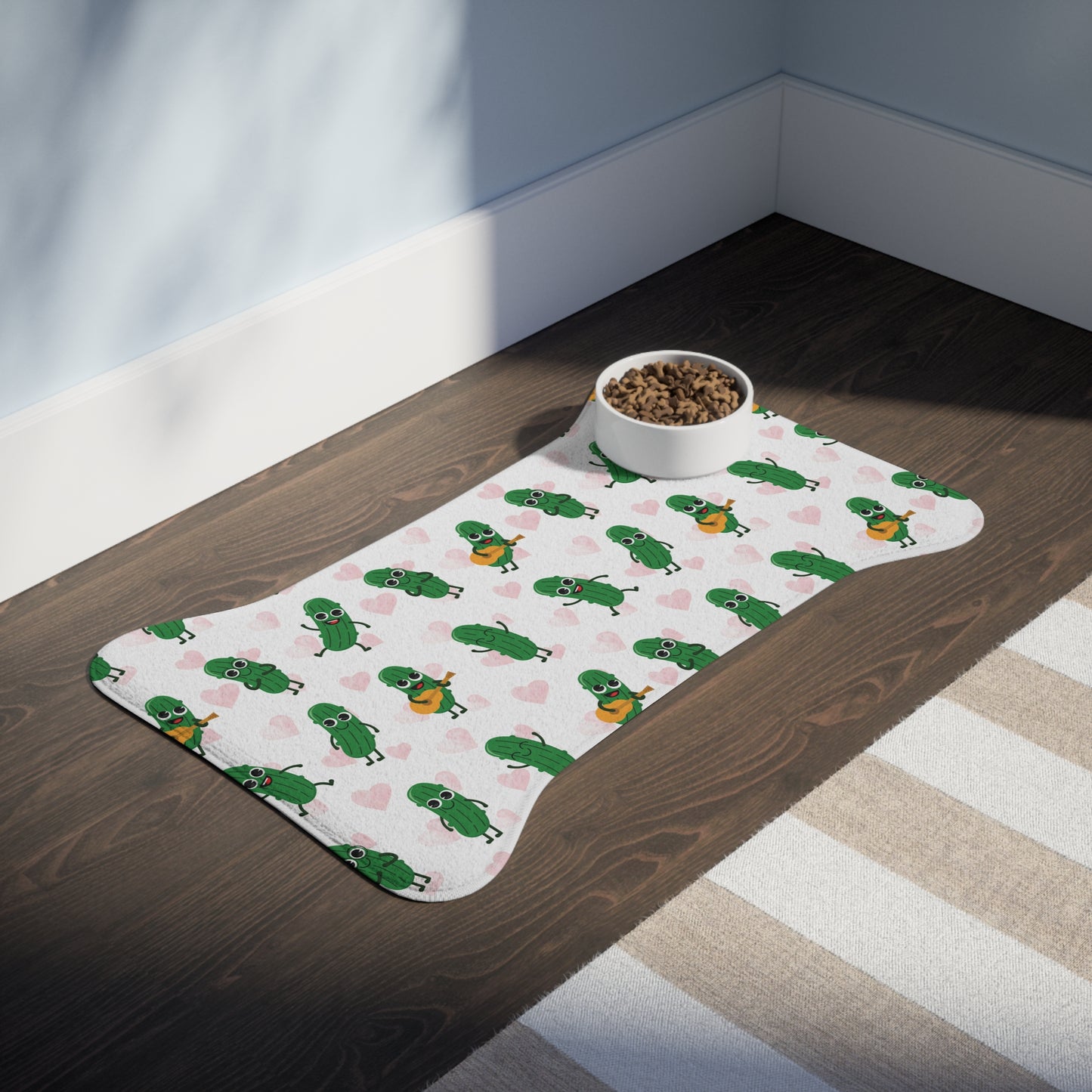 Pickle Pals Pet Feeding Mat — Cute Green Pickle Patterned Bowl Placemat