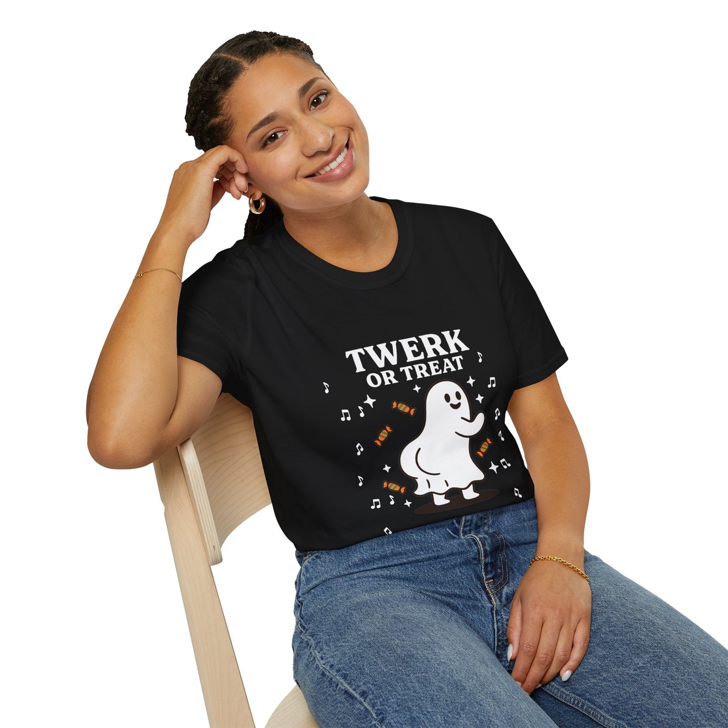 Whimsical Halloween T-Shirt for Adults, Fun Ghost Tee, Twerk or Treat Shirt, Unisex Costume Top, Spooky Celebration Apparel