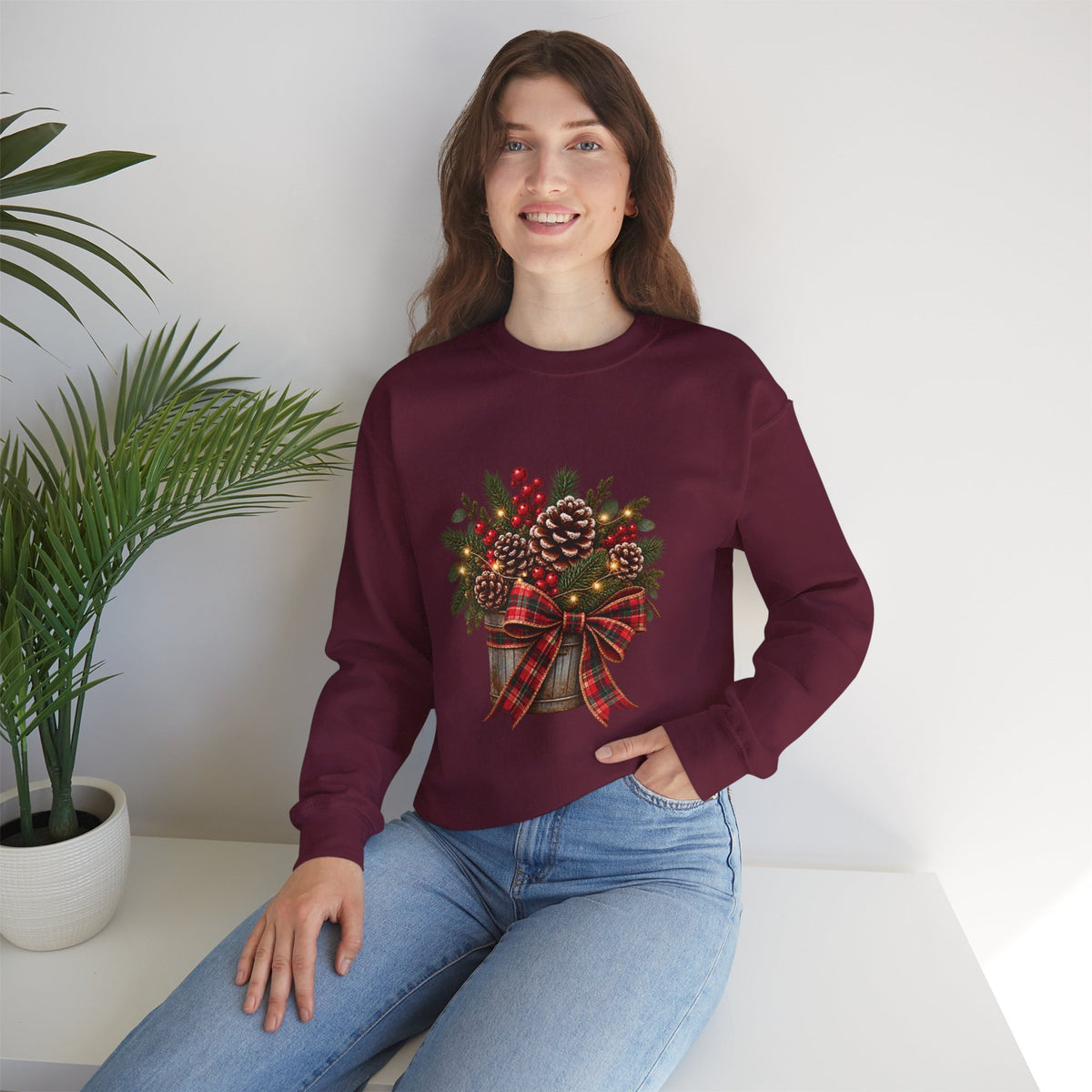 Christmas Pinecone Basket Crewneck Sweatshirt