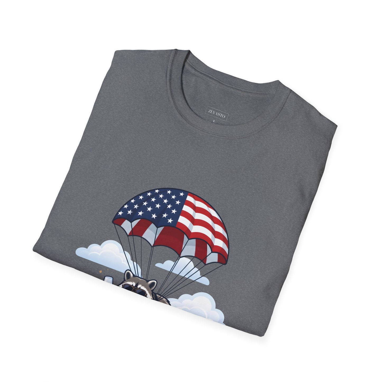 Patriotic Parachuting Raccoon T-Shirt — "Celebrating 250 Years"