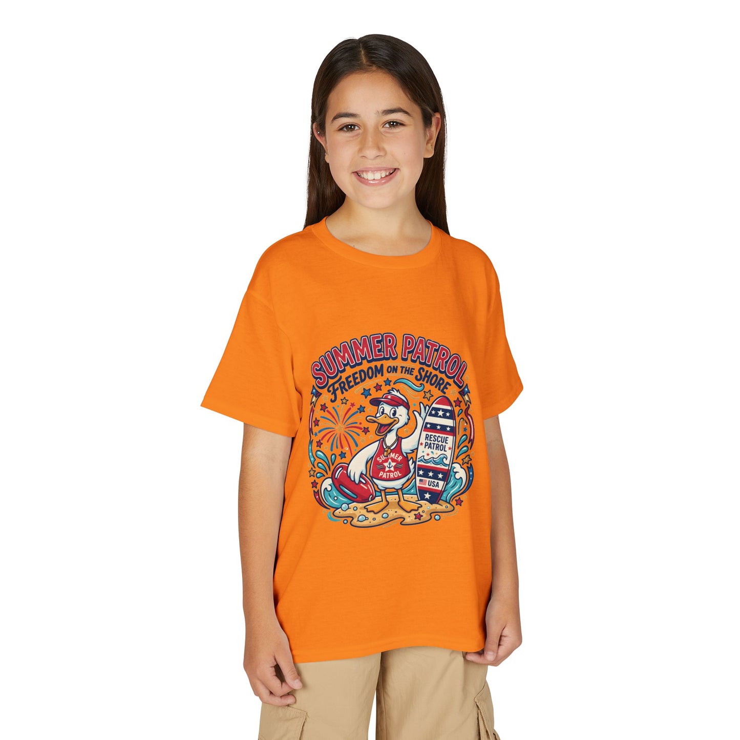 Summer Patrol Kids T‑Shirt — Lifeguard Duck Beach Graphic, 4th of July Tee