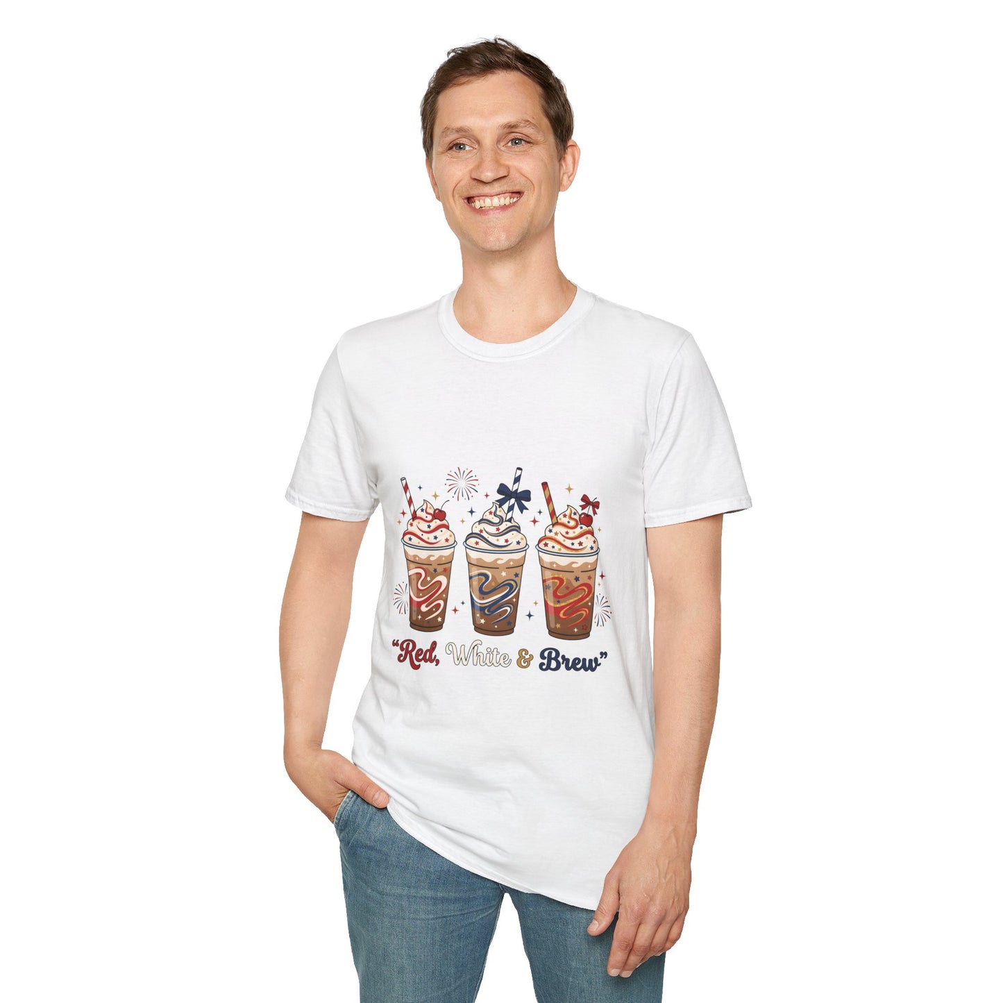 Patriotic Iced Coffee Tee — "Red, White & Brew" Graphic T‑Shirt