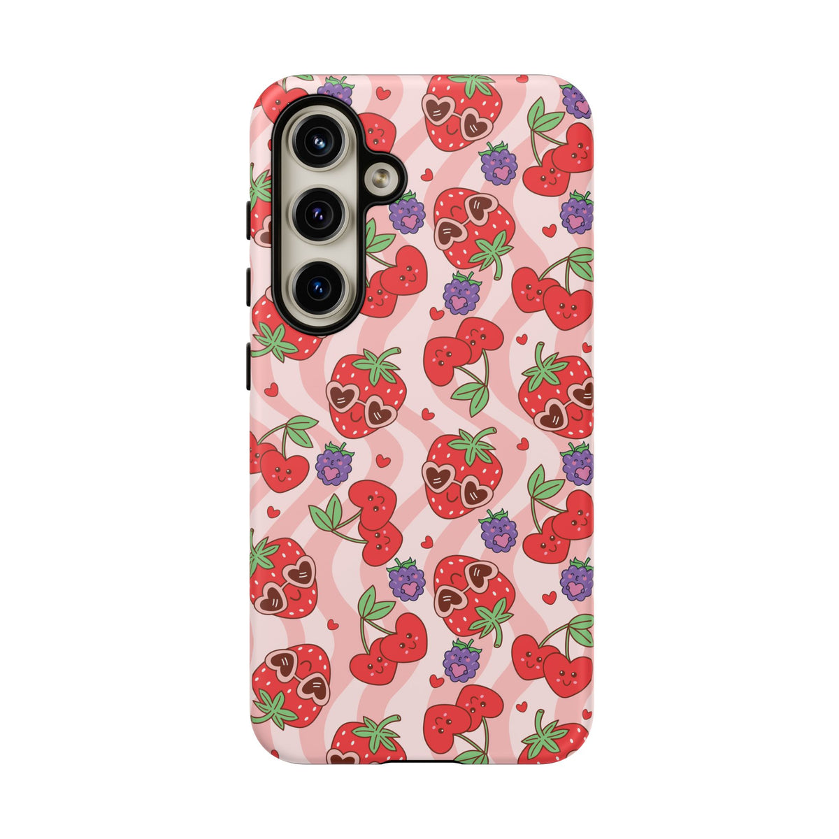 Cute Kawaii Strawberry & Cherry Phone Case — Pink Fruit Pattern Protective Case