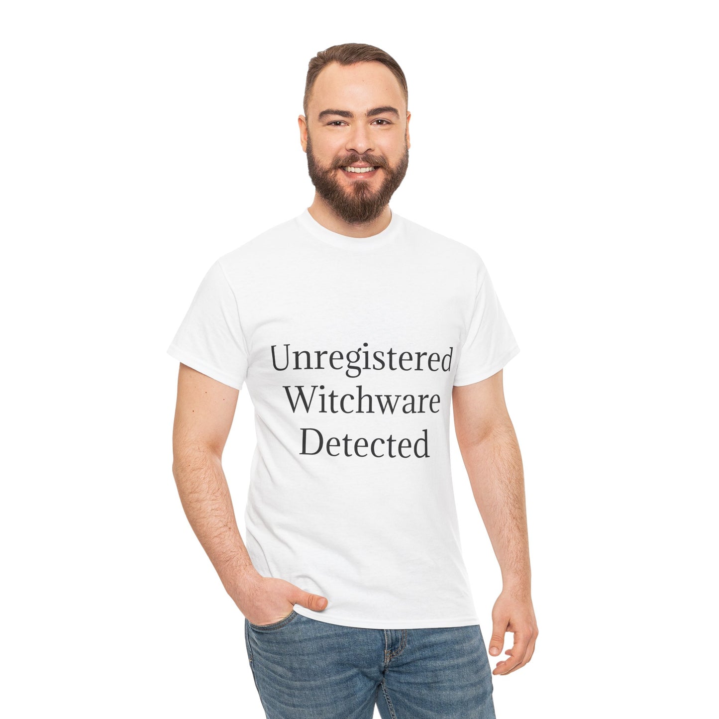 Unisex Heavy Cotton Tee - Unregistered Witchware Detected, Witchy Apparel, Halloween Tee