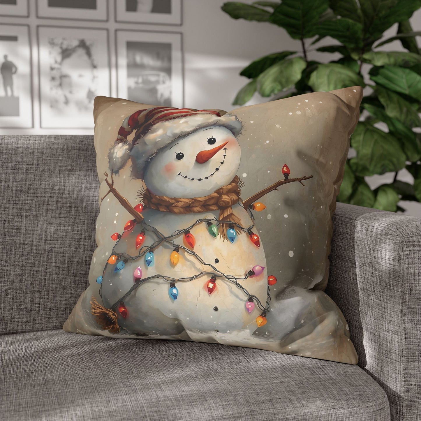 Festive Snowman Throw Pillowcase — Vintage Christmas Decorative Cushion Cover