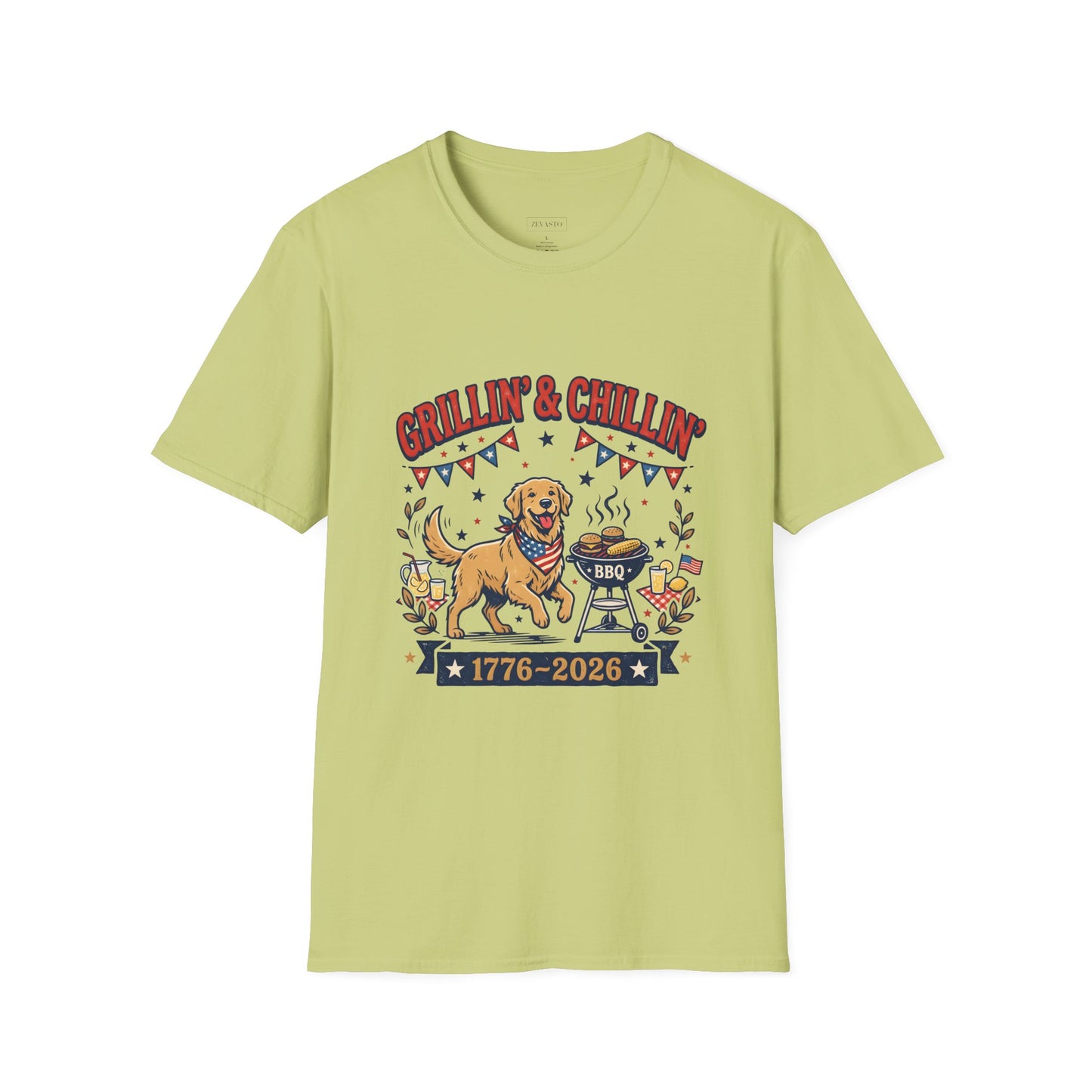 Grillin' & Chillin' BBQ Dog T-Shirt — 1776-2026 Patriotic Summer Tee, 4th of July Shirt, Independence Day Tee