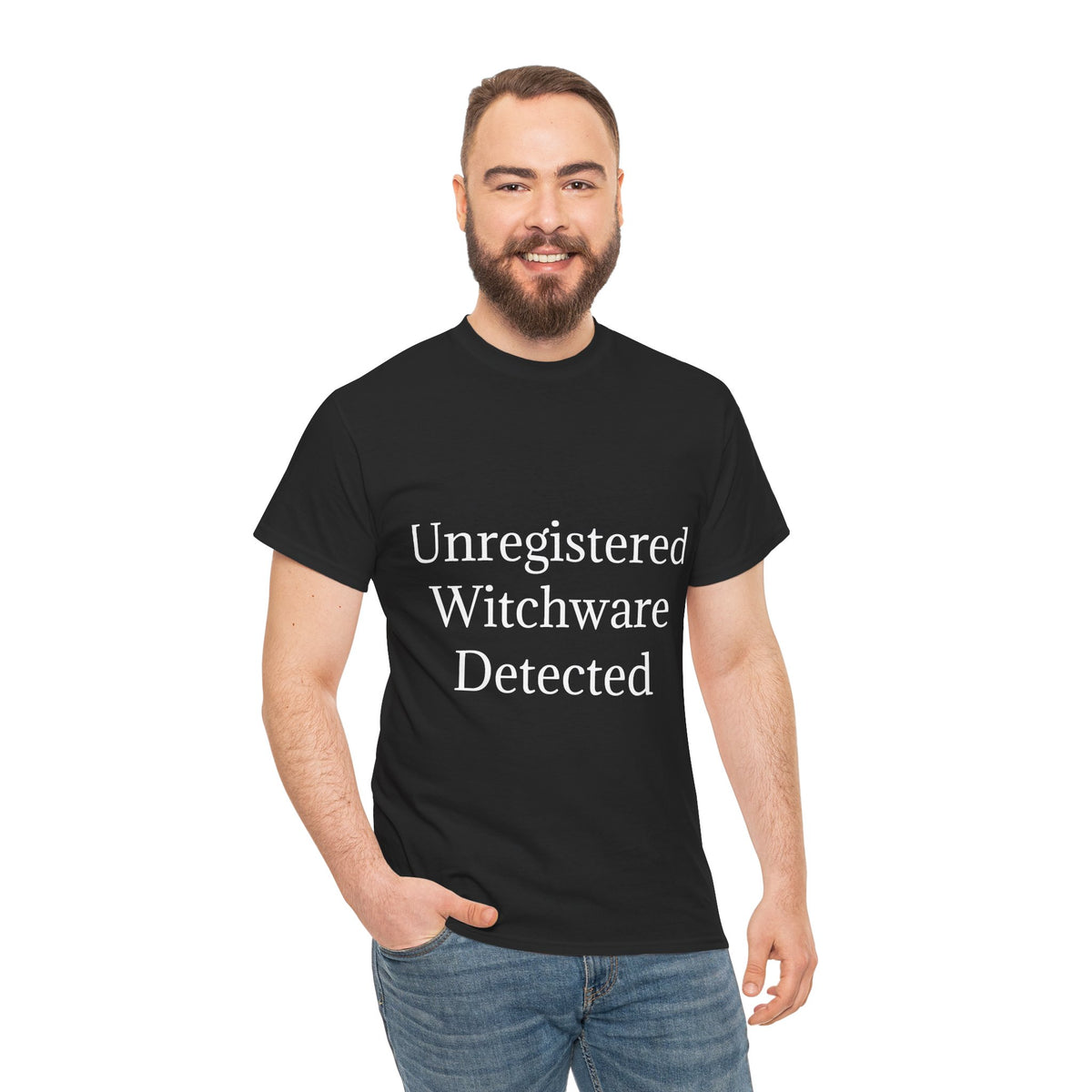 Unisex Heavy Cotton Tee - Unregistered Witchware Detected, Witchy Apparel, Halloween Tee