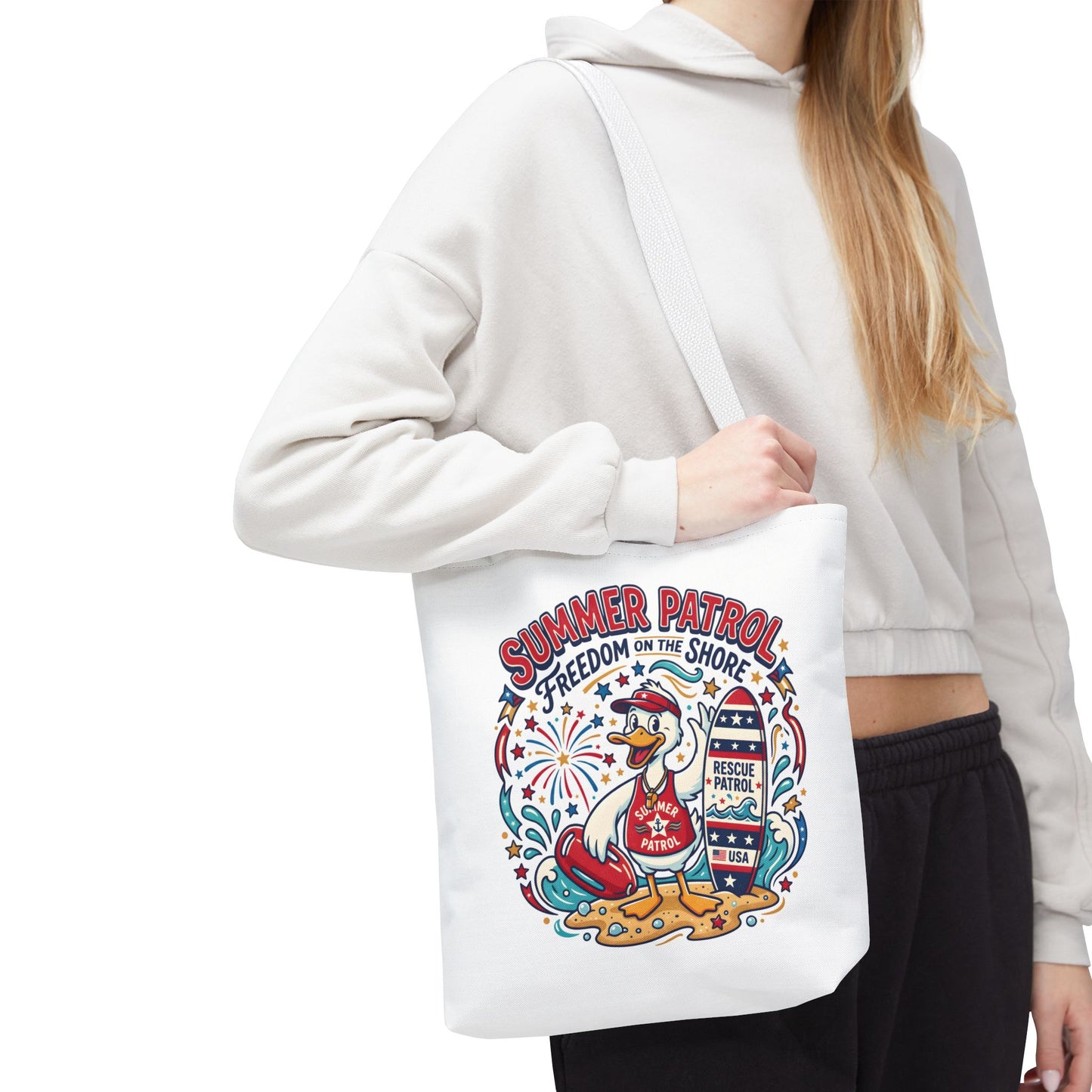 Summer Patrol Beach Tote Bag – 'Freedom on the Shore' Patriotic Design, 4th of July Gift