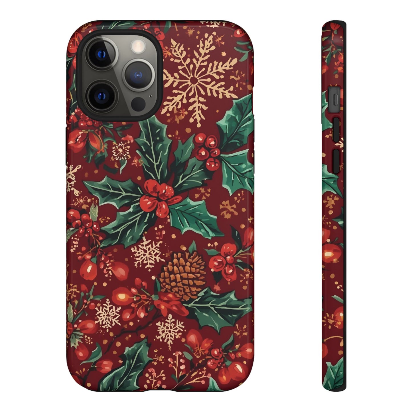 Christmas Floral Phone Case, Dual Layer Case for Iphone 17, 16, 15, 14, 13, 12, 11 & Samsung