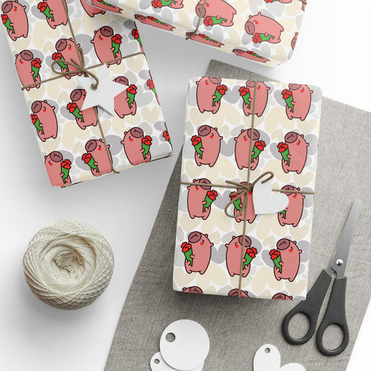 Valentine's Day Wrapping Paper — Cute Capybara Gift Wrap for Birthday, Baby Shower