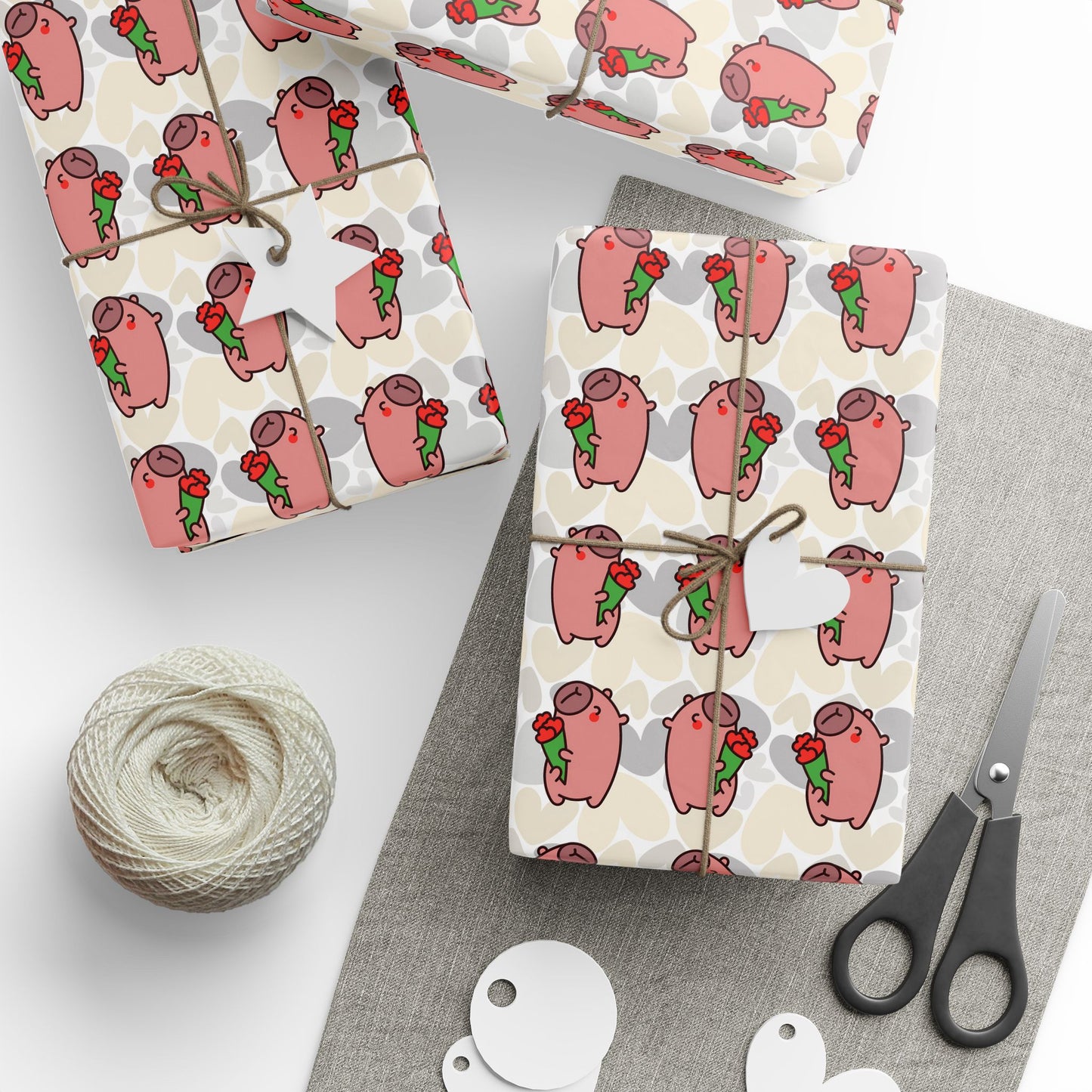 Valentine's Day Wrapping Paper — Cute Capybara Gift Wrap for Birthday, Baby Shower
