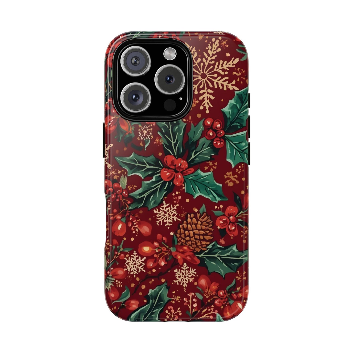 Christmas Floral Phone Case, Dual Layer Case for Iphone 17, 16, 15, 14, 13, 12, 11 & Samsung