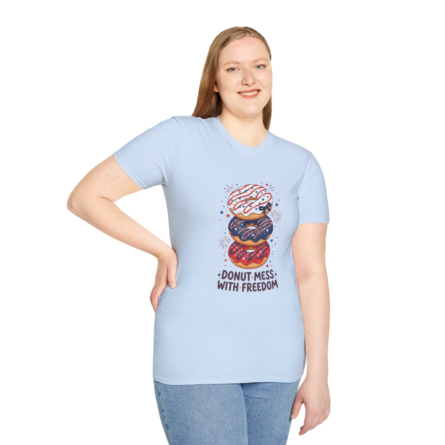 Donut Mess With Freedom T-Shirt — Patriotic Donut Stack 4th of July Tee