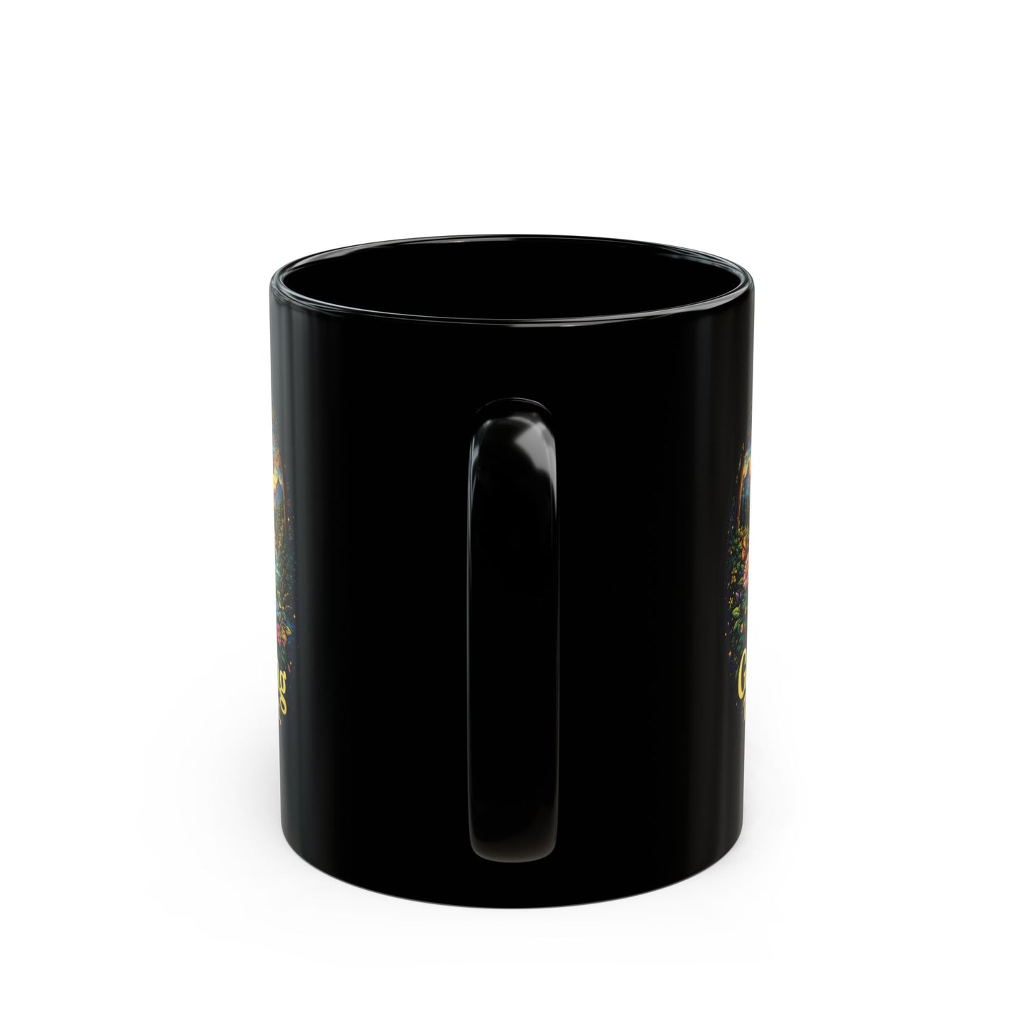 Growing Through It Black Mug – Earth Day Nature Skull Coffee Cup | Mental Growth & Healing Mug | Dark Botanical Aesthetic (11oz)