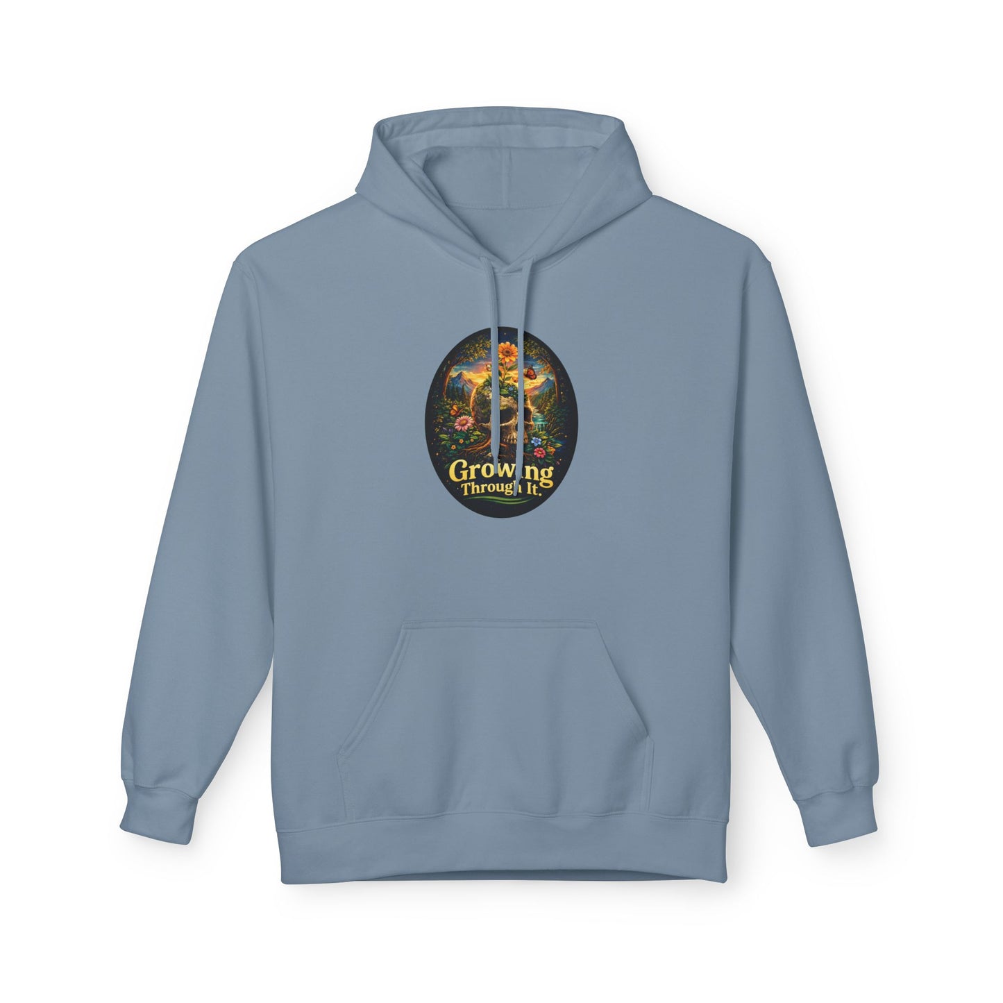 Growing Through It Hoodie – Earth Day Nature Skull Sweatshirt | Mental Growth & Healing Hoodie | Botanical Aesthetic Unisex Hoodie