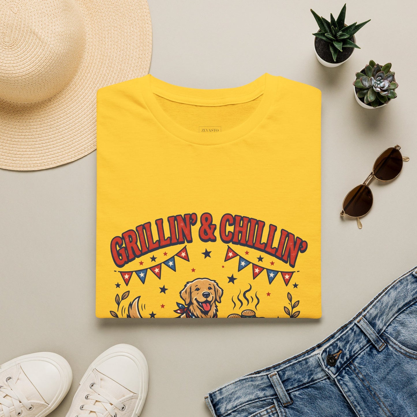 Grillin' & Chillin' BBQ Dog T-Shirt — 1776-2026 Patriotic Summer Tee, 4th of July Shirt, Independence Day Tee