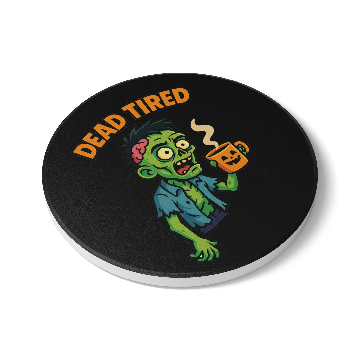 Funny Zombie Ceramic Coaster - Dead Tired Halloween Decor