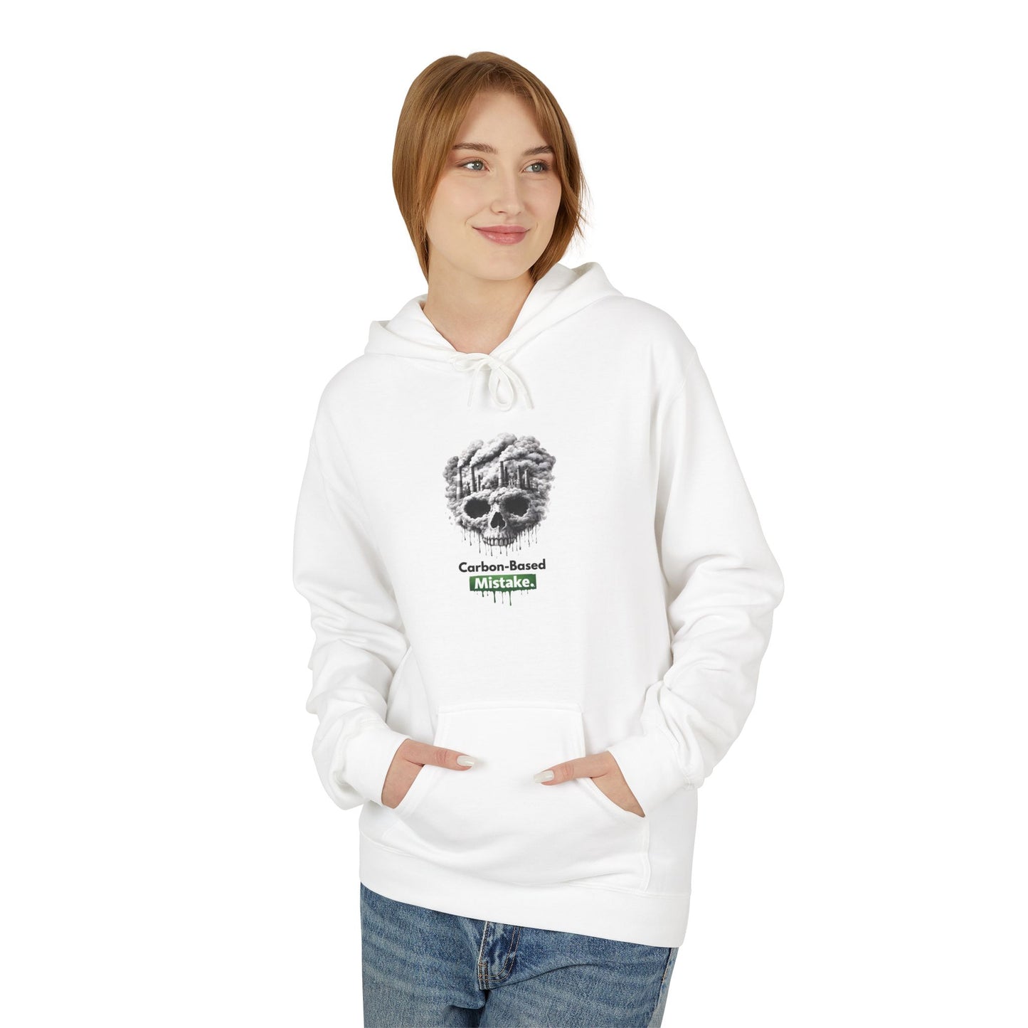 Unisex Hoodie — “Carbon-Based Mistake” Graphic Pullover, Gift for Earth Day, Sarcastic Hoodie