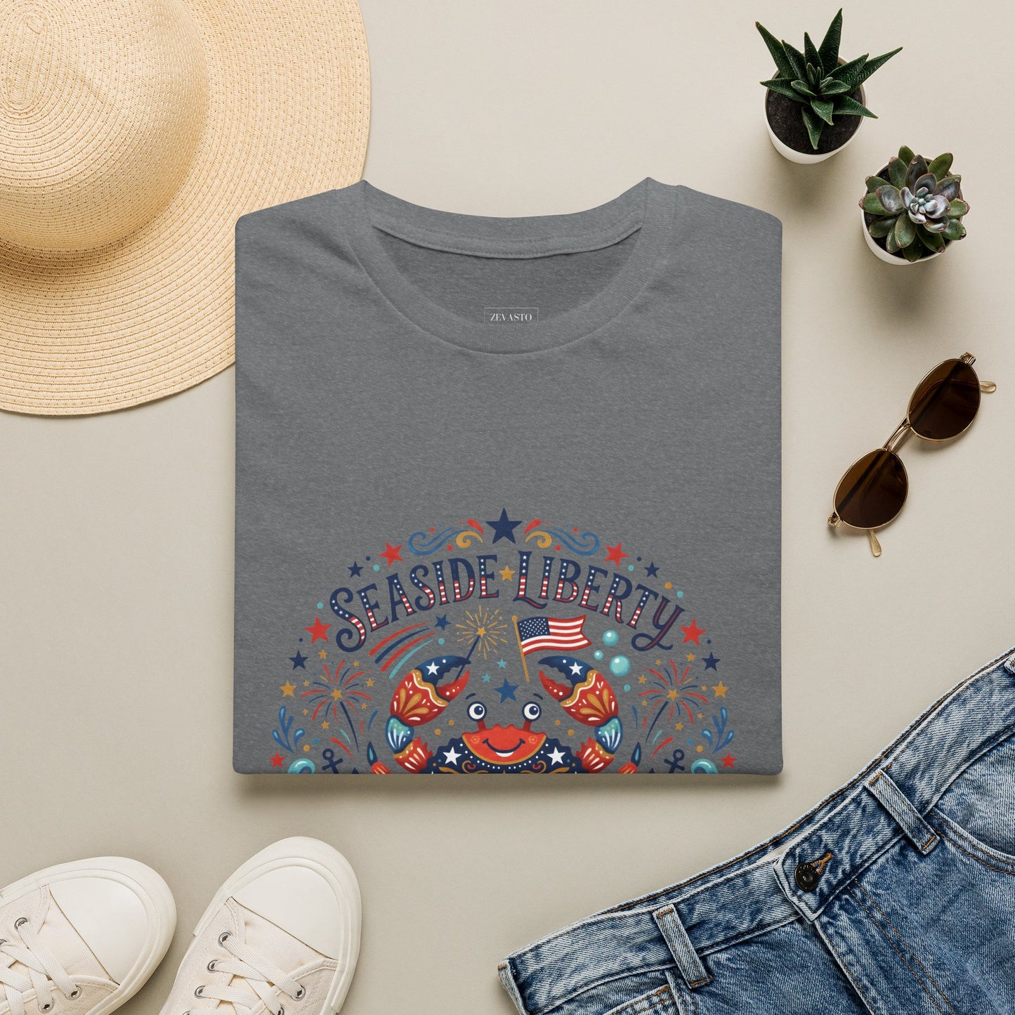 Seaside Liberty Crab T-Shirt — 4th of July Patriotic Summer Beach Tee