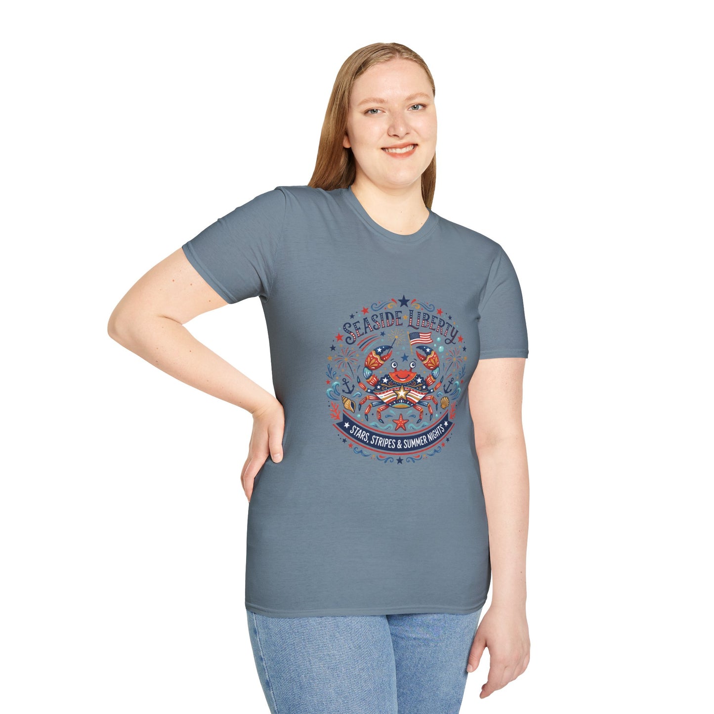 Seaside Liberty Crab T-Shirt — 4th of July Patriotic Summer Beach Tee
