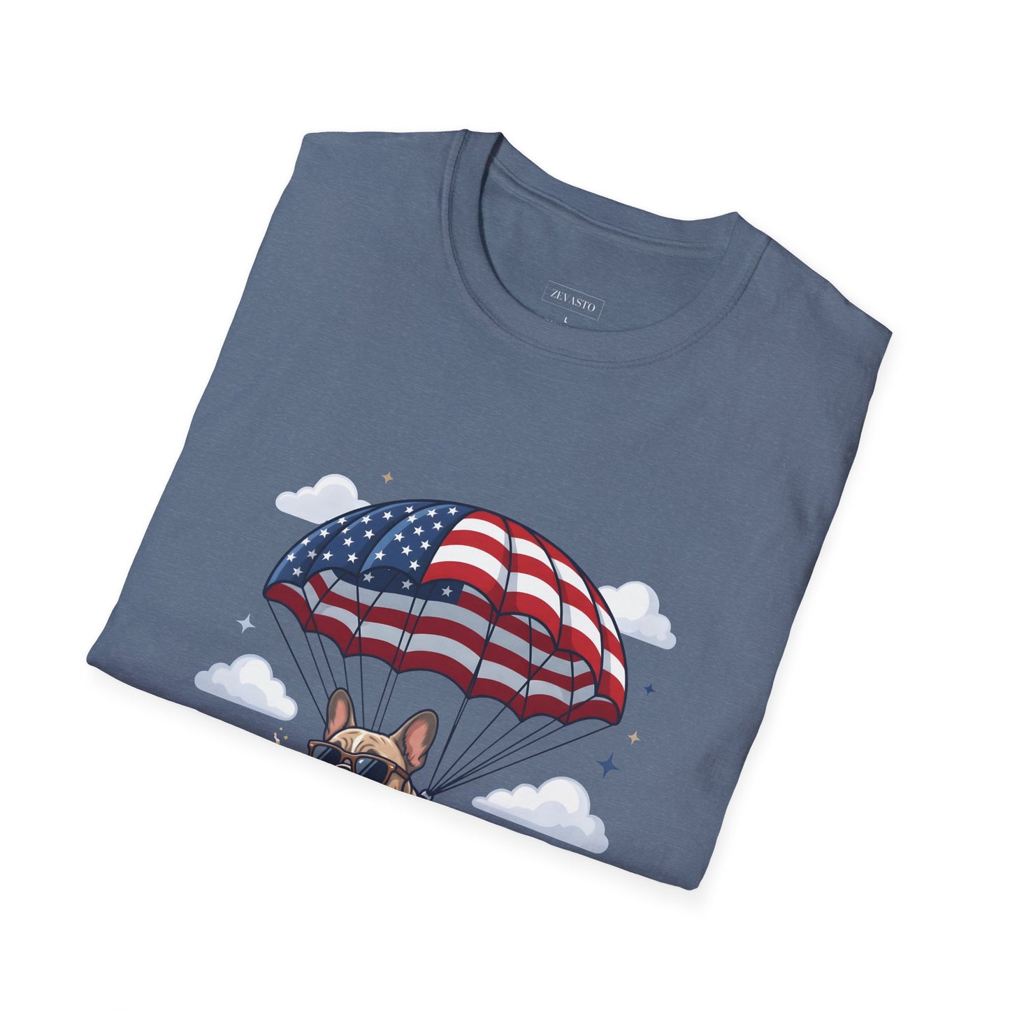 Patriotic French Bulldog T-Shirt — "Celebrating 250 Years" Parachute Design