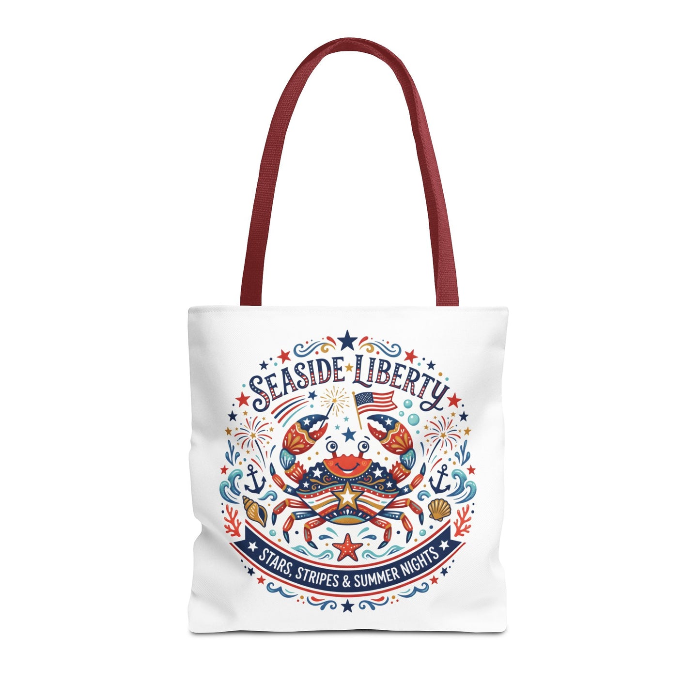 Seaside Liberty Tote Bag — 4th of July, Patriotic Bag "Stars, Stripes & Summer Nights"